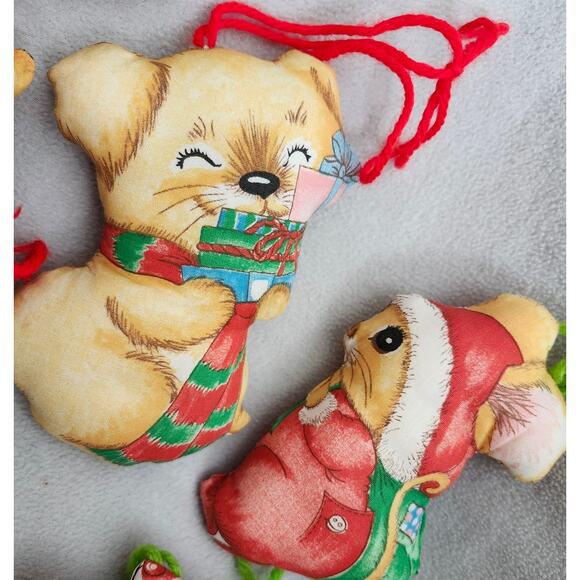 Lot 8 Vintage Fabric Stuffy Ornaments Mouse Mice Candy Cane - Picture 4 of 6